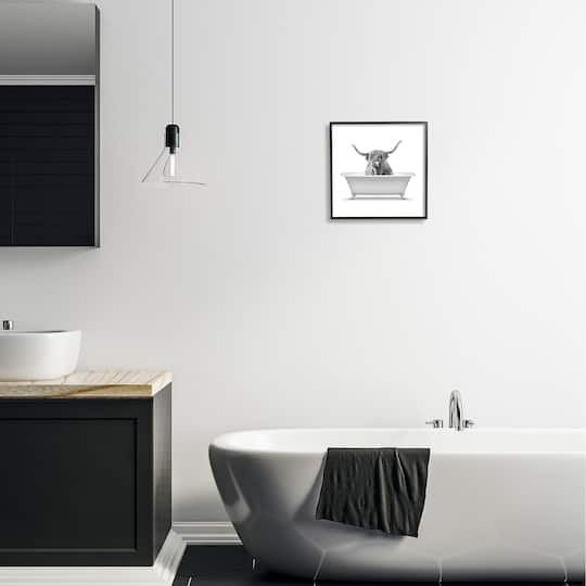 Stupell Industries Longhorn Highland Cow Bath Tub Framed Giclee Art